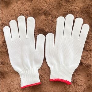 White Knit Work Gloves with Red Trim